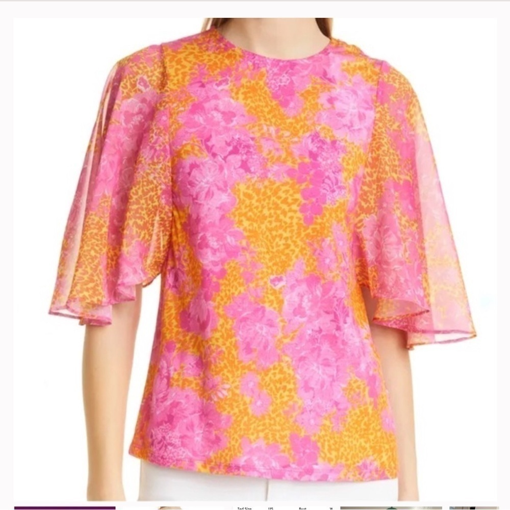 Ted Baker Metropolis Print Flutter Sleeve Blouse Floral Sz 0